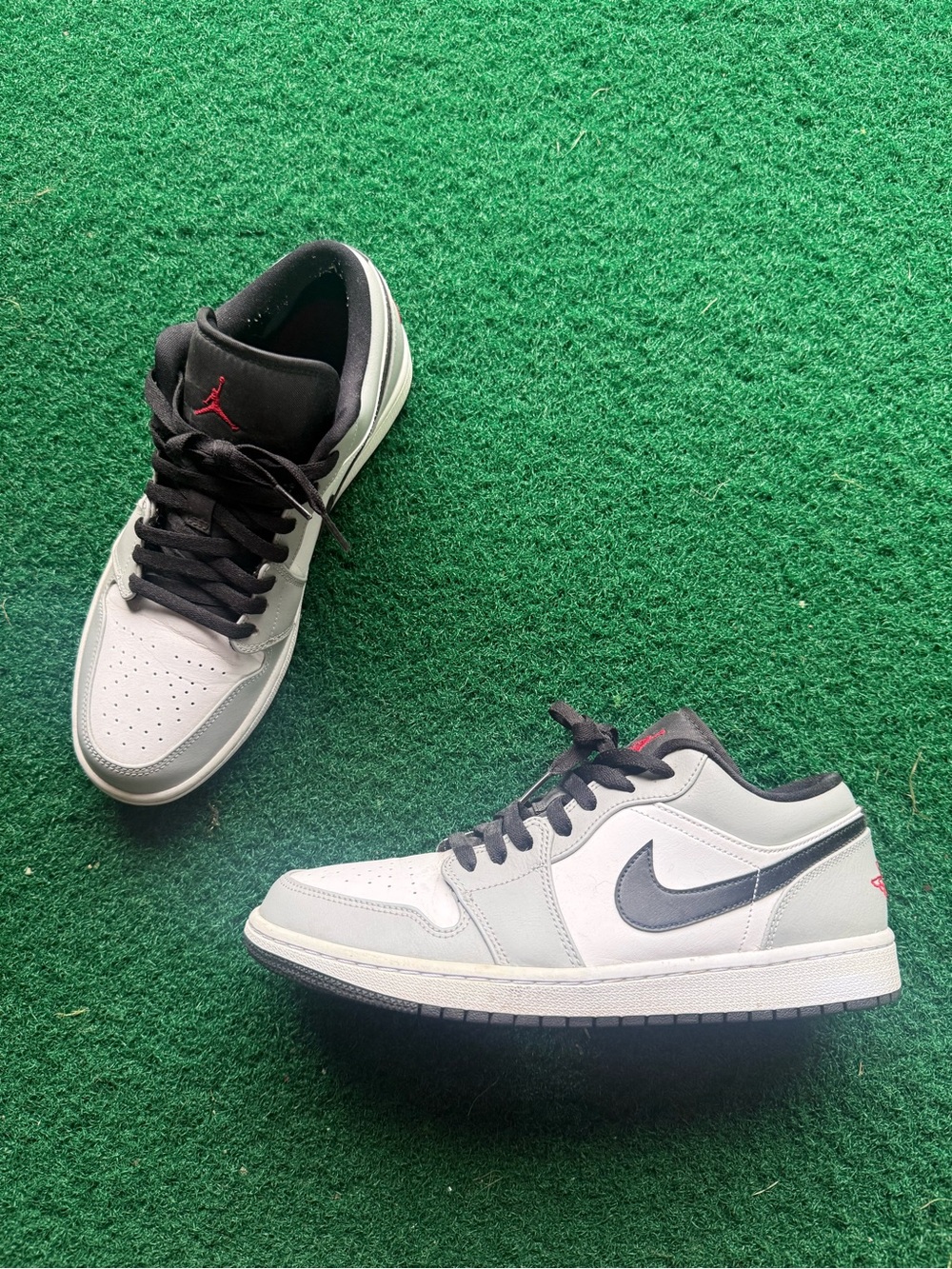 Jordan Low Top Sneakers White Gray Black with Red Accents